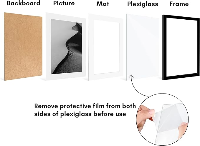 Americanflat 13x17 Picture Frame with Polished Plexiglass - Set of 5 - Use as 10x14 Frame with Mat or Display 13x17 Photo Without Mat - Galleria Collection - Picture Frames for Wall Display - Black
