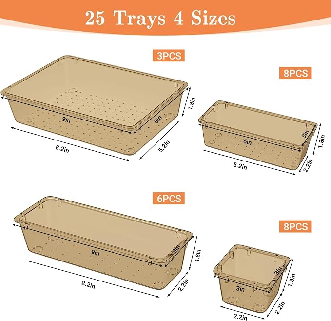 SpaceHacks 25 PCS Plastic Drawer Organizer, 4-Size Versatile Organizer Trays & - Image 2