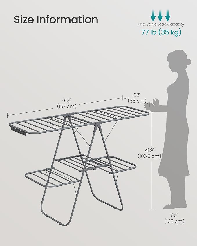 SONGMICS Clothes Drying Rack, Foldable 2-Level Laundry Drying Rack | - Image 5