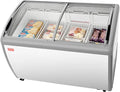 VEVOR Commercial Ice Cream Display Case, 12.8 Cu.ft Chest Freezer, -19 to 3℉ Temp Adjustable Mobile Top Deep Freezer with 4 Wire Baskets, 2 Sliding Glass Doors, Locking Casters & LED Strip Lighting