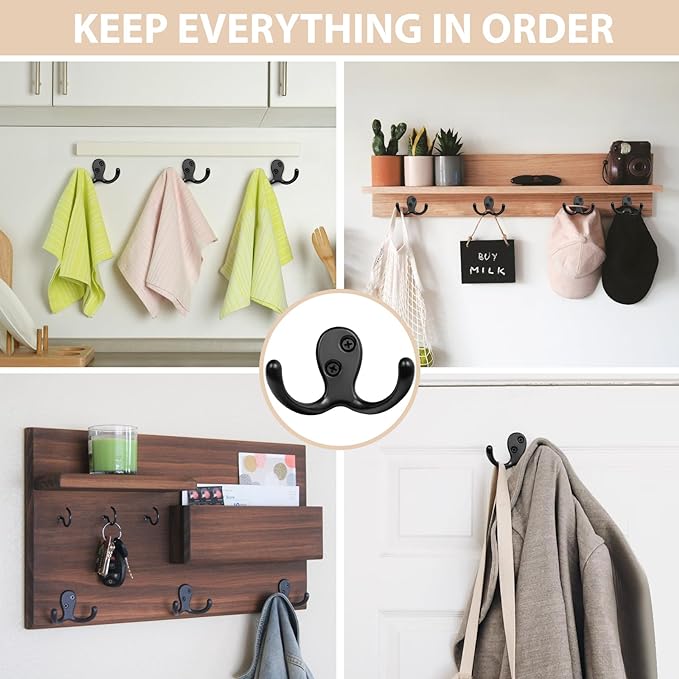Homanu 100 Pack Coat Hooks, Heavy Duty Double Prong Coat Hooks Wall Mounted - Image 2