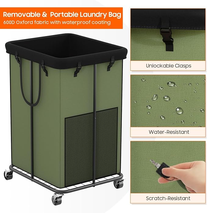 Laundry Hamper with Wheels, 150L Rolling Laundry Basket with Bag & Handles - Image 6