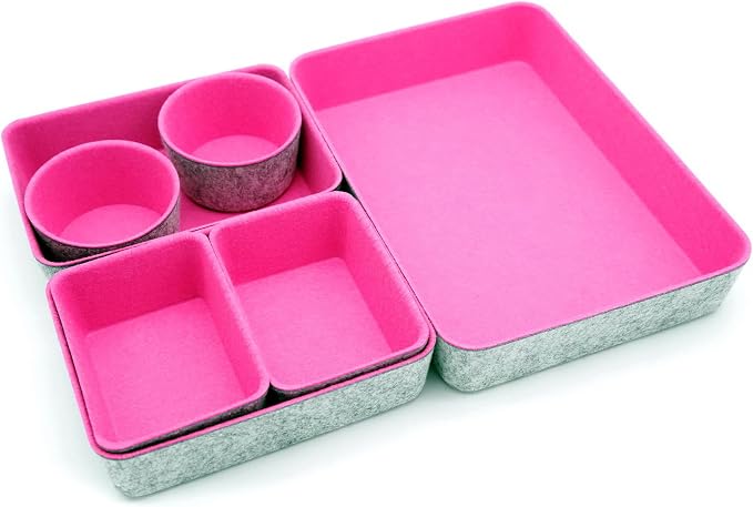 Welaxy Drawer organizer bins felt tray desk storage dividers 7pc Hot pink - Image 5