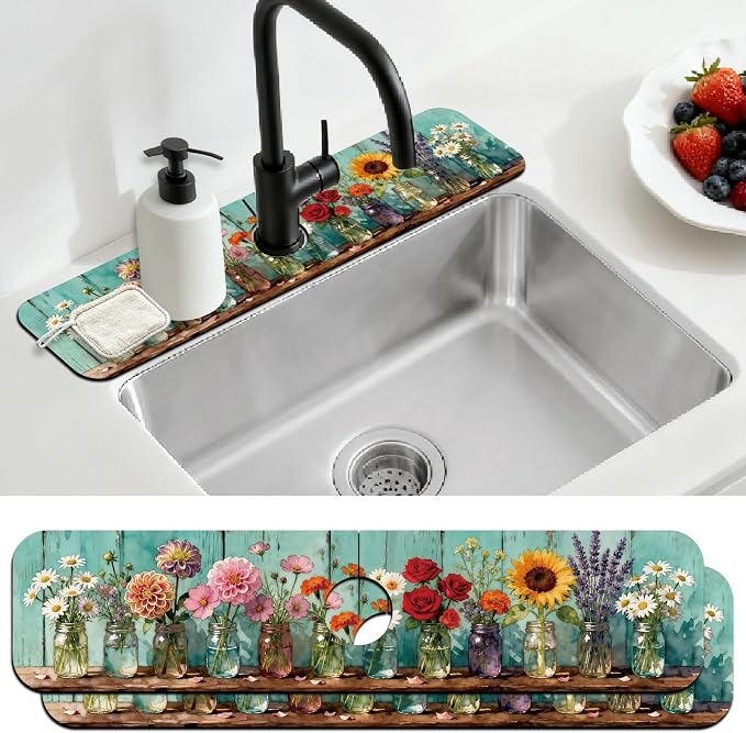 2 Pcs Kitchen Sink Splash Guard Faucet Mat Colored Glass Vases by CONCHLERY%E6%97%97%E8%88%B0%E5%BA%97