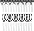 1.25 Inch Curtain Rings with Hooks, 24 Pack Black Metal Drapery Rings with Pins by GASRONS
