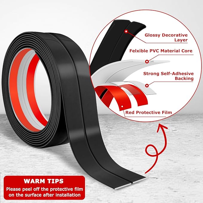 Flexible Wall Corner Protector Moulding Trim Peel and Stick Wall Corner Guards Edge Protector Self Adhesive Molding Trim Strip for Edge Ceiling (Black, 2.4 in x 10 Ft)