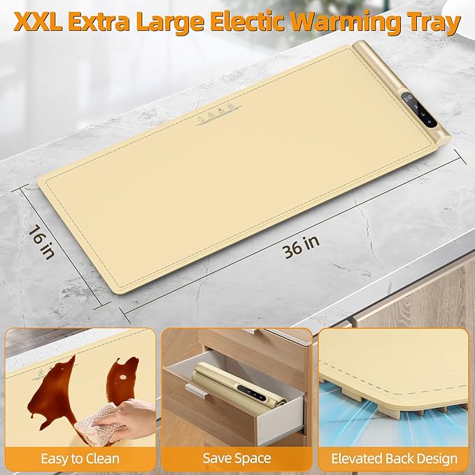 Graphene Food Warming Mat, Extra Large (XXL 36”x 16") Electric Warming Tray with 6 Temp Settings, Portable Food Warmers for Buffets Party Countertop, Practical Gifts for Mom Wife, Beige