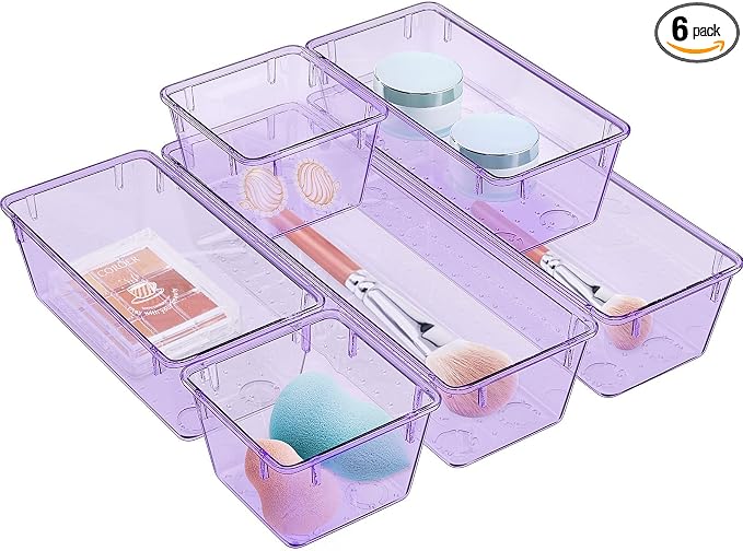 6 Pack Clear Drawer Organizer Set, Drawer Storage Trays, Storage Bins | Acrylic by WOWBOX