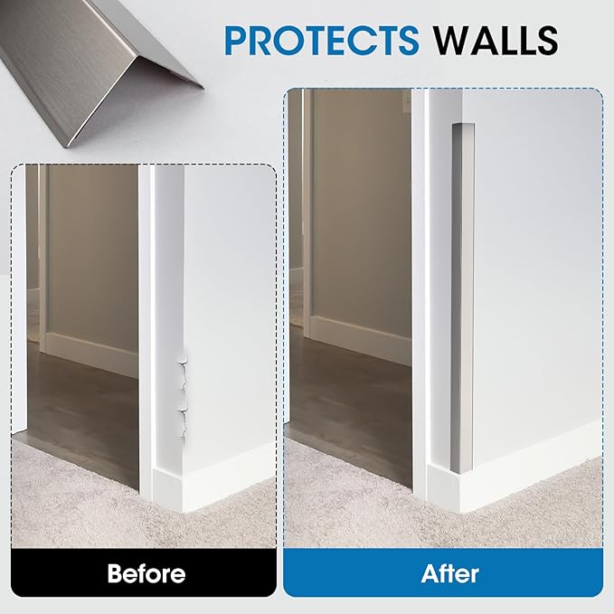 Stainless Steel Wall Corner Guards, 2 x 2 x 48 inches (10 Pcs Pack). Made of 304 Steel, These 90-Degree Angle Metal Corner Protectors are Designed for Wall Protection and Decoration