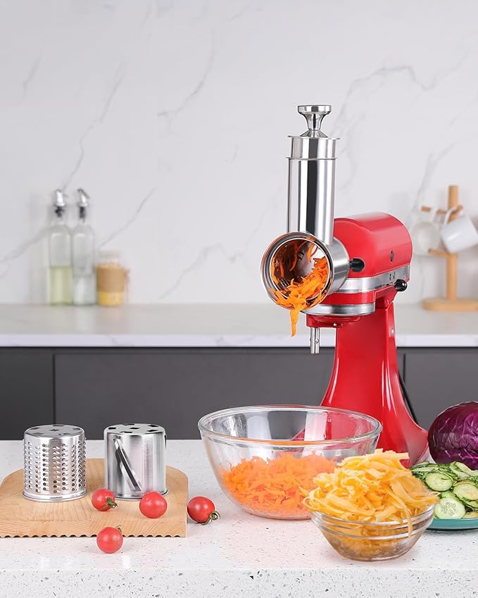 Stainless Steel Slicer Shredder Attachment for KitchenAid Stand Mixer, Large-Capacity Vegetable Slicer & Cheese Grater with 3 Stainless Steel Blades, Dishwasher Safe Food Processor Accessory by Rafbar