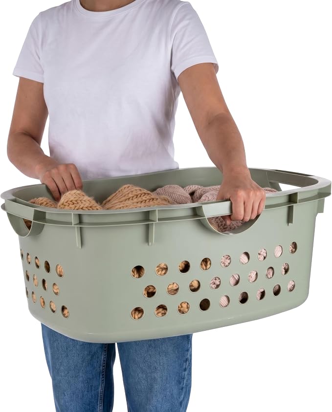 IRIS USA Laundry Basket, 51L Plastic Hip Hold Hamper, 4 Pack, Sage Green - Image 4