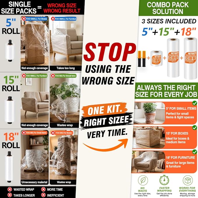 Stretch Film Shrink Wrap Complete Moving Kit x 1000 Ft - Image 5