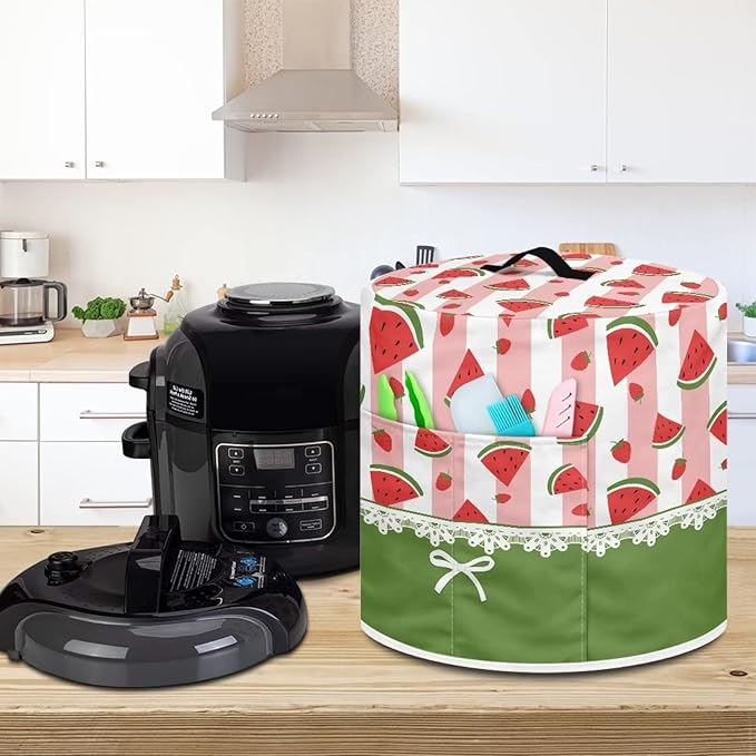 Round Pressure Cooker Cover 3 qt,Cute Watermelon Pattern Kitchen Appliance Cover Dust Cover with Pockets,Rice Cooker Cover,Air Fryer Cover,Toaster Cover,Oven Cover