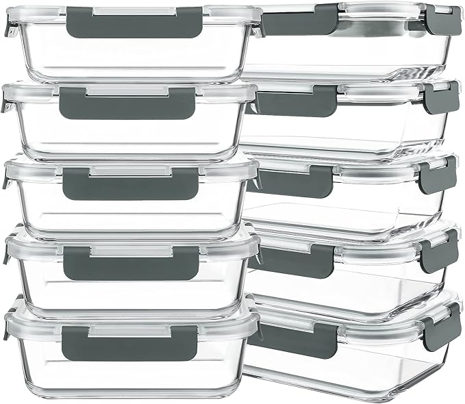 10 Packs 30 oz Glass Meal Prep Containers by KOMUEEUS