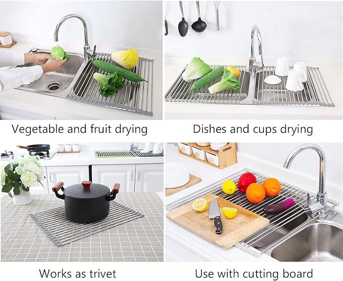 Tomorotec Roll Up Dish Drying Rack Over Sink, 304 Steel, Heat-Resistant Trivet - Image 8