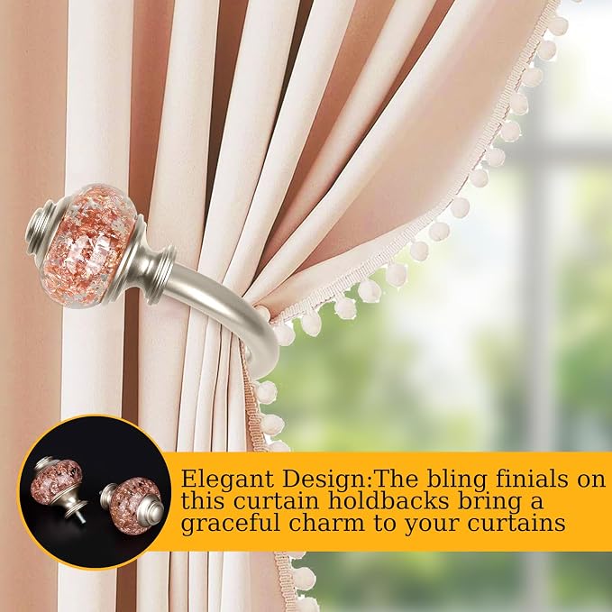 USFOOK Rose Gold Curtain Holdbacks, Decorative Drapery Tiebacks, 1 Pair | - Image 2