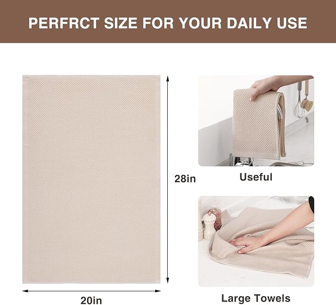 Homaxy 100% Cotton Oversized Waffle Weave Kitchen Towels 4-Pack, Ultra Soft - Image 3