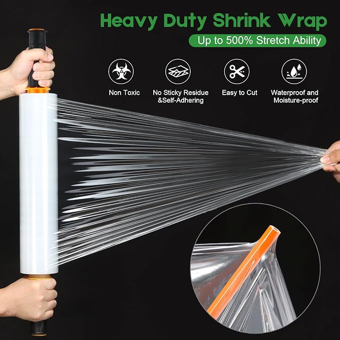 2 Rolls Stretch Wrap 15"x1000 Feet Stretch Film Shrink Wrap Packing Moving - Image 4