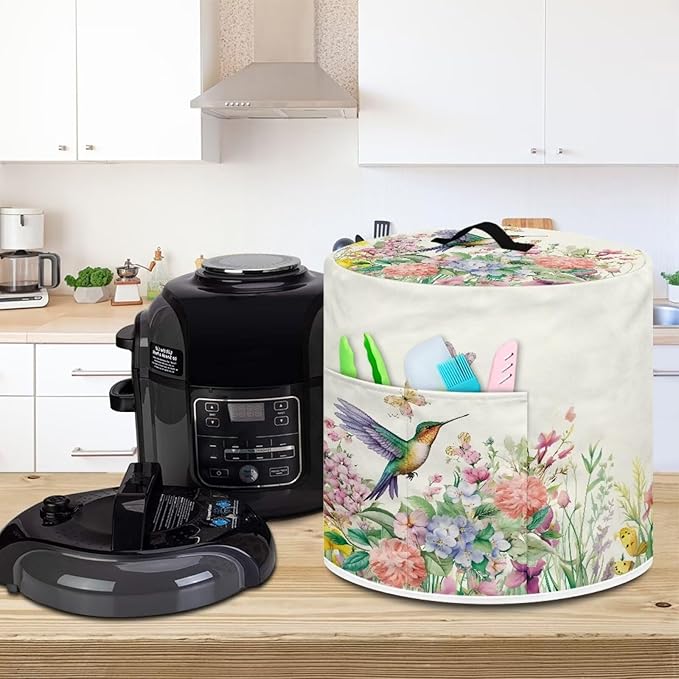 Appliance Dust Covers for Air Fryer & Pressure Cooker, Small Appliance Covers with Pockets Fits Pressure Cooker (6 Quart) and Extra Accessories - Hummingbird Floral