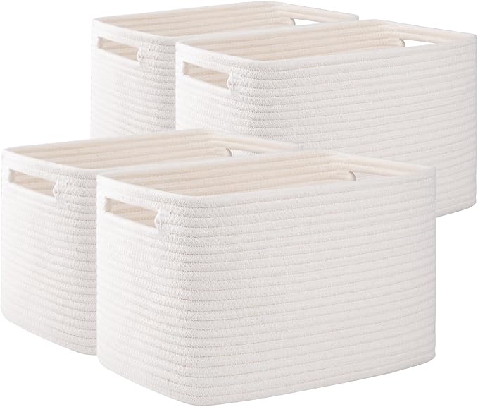 OIAHOMY 4 Pack Storage Baskets for Organizing 24L Cube Storage Bins White by MasterofSpaceOptimization