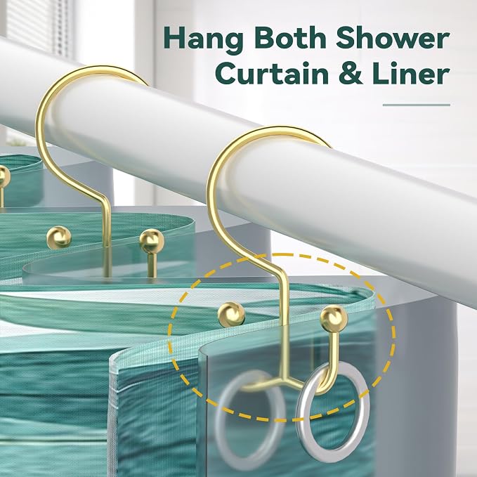Shower Curtain Hooks, Durable Gold Shower Curtain Hooks, Double Glide Shower - Image 5