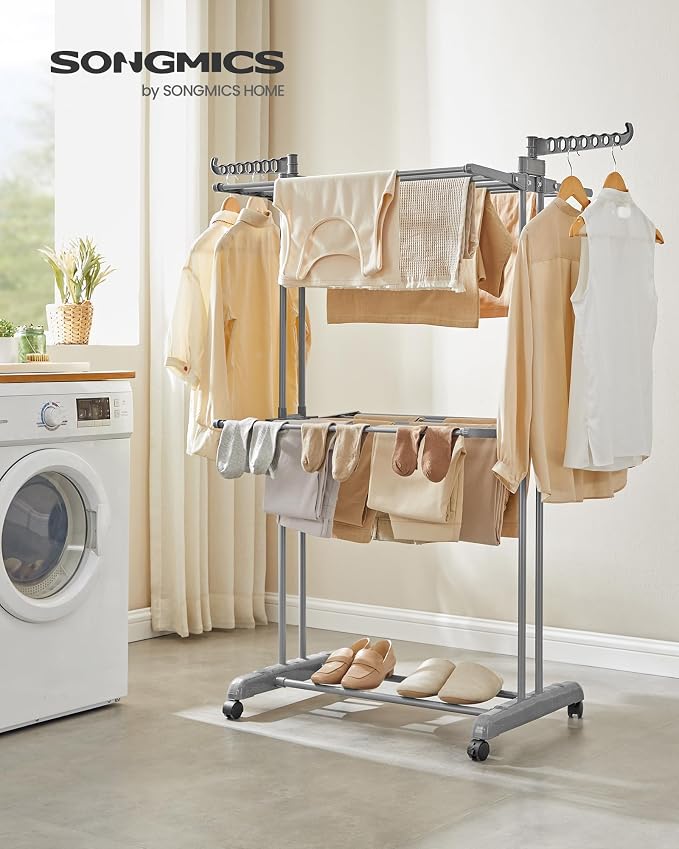 SONGMICS Clothes Drying Rack 3-Tier, Foldable Laundry Rack, Steel | Indoor - Image 2