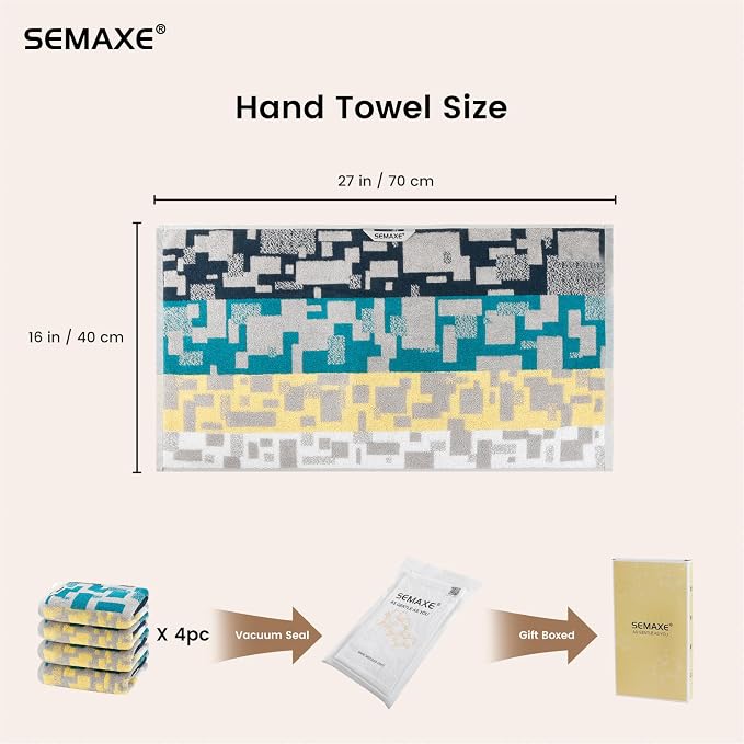 4-Pack Cotton Hand Towels for Bathroom, Hanging Loops, Geometric Pattern | - Image 2