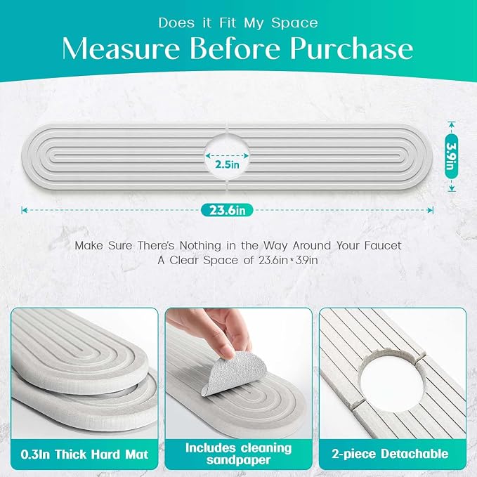Stone Faucet Mat for Kitchen Sink – Diatomite Fast-Drying Stone Tray, Faucet - Image 4