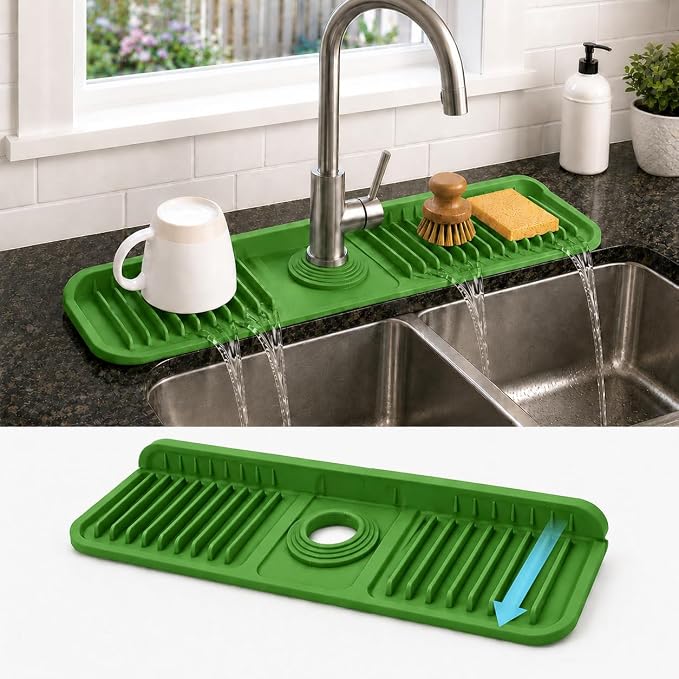 17" Silicone Faucet Handle Drip Catcher Tray, 7° Sloped Self Draining Mat by Unknown