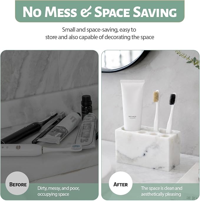 BCS Toothbrush Holder for Bathrooms, 6 Slots Open-Bottom Marble Toothbrush - Image 6