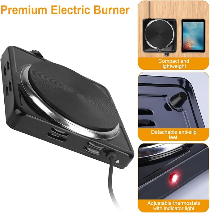 Portable Hot Plate, 1500W Cast Iron Single Countertop Burner, Electric Stove with 5 Levels Adjustable Temperature, Cooktop for Home RV Camping, Easy to Clean, White