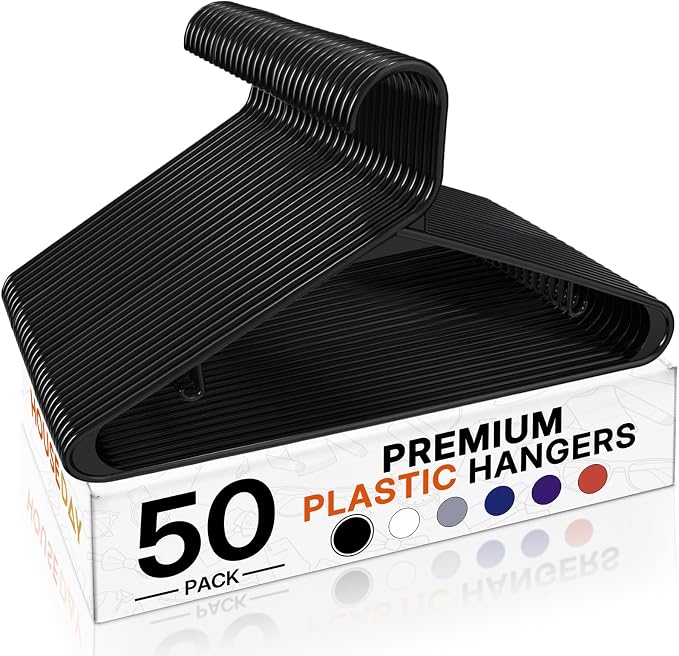 HOUSE DAY Black Plastic Hangers 50 Pack, Slim Space-Saving Clothes Hangers | by HOUSEDAY