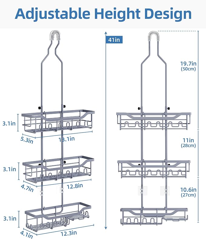 Adjustable Shower Caddy Hanging, Extended Length Organizer Over Shower Head - Image 2