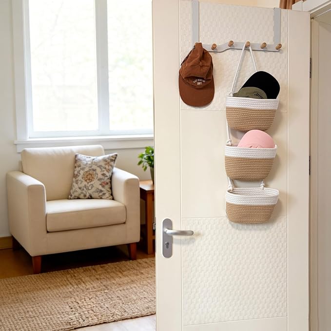 3-Tier Decorative Cotton Rope Hanging Basket, Wall-Mounted Woven Storage - Image 7