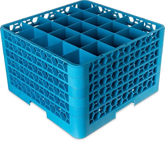 CFS RG25-5C413 OptiClean 25 Compartment Glass Rack with 5 Extenders, 11.9", Polypropylene, green/CFS Blue
