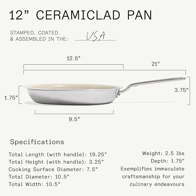 Made In Cookware - 12" Ceramic Non Stick Frying Pan (Stainless Handle) - 5-Ply Stainless Clad with Stay-Cool Handle - Professional Cookware