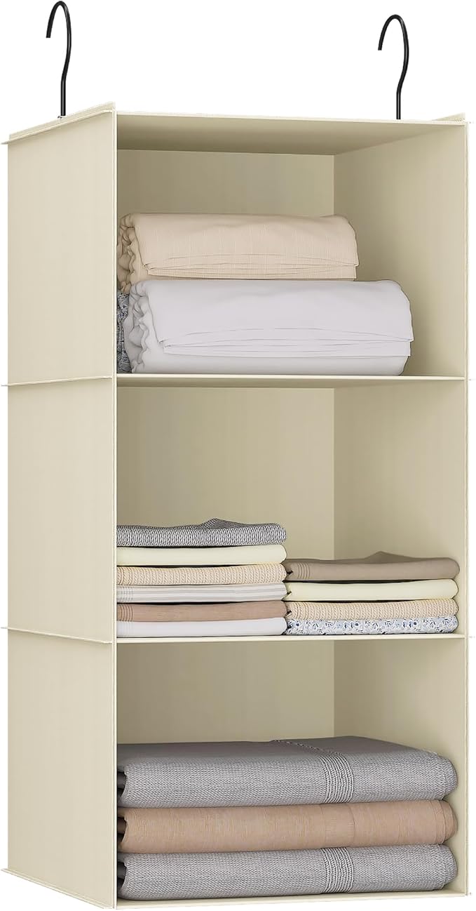 Hanging Closet Organizer 3-Shelf, Oxford Fabric Wardrobe Storage, shoes & by DonYeco