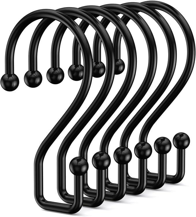 Goowin Metal Black Shower Curtain Hooks Rings, S Shape Metal Shower Curtain by Goowin