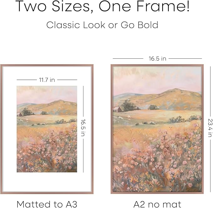 Homeforia A2 Picture Frame Mocha, High End Metal 16.5 x 23.5 inch Poster Frames with Mat 11.7 x 16.5 for Photo, A2 Size Frames Matted to A3 Print, 16.5 by 23.4 Hanging Frames, Tempered Glass, Set of 1