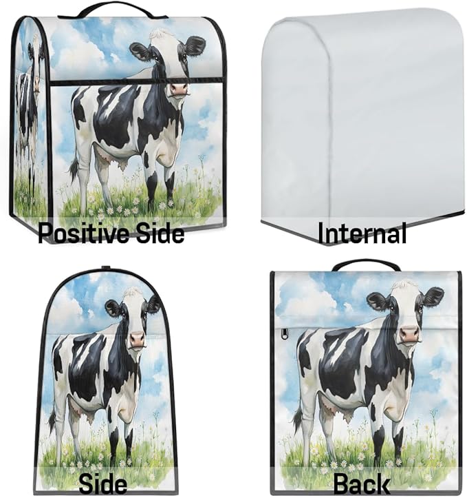 Kitchen Aid Mixer Cover Flower Animal Cow Stand Mixer Cover Compatible with 6-8 Quarts Stand Mixers, Dust Covers with Zipper Pocket Foldable Washable Kitchen Aid Organizer Bag