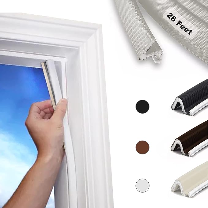 26 FT Door Frame Kerf Non-Adhesive Weather Stripping Seal Strip PU Foam, PE Cover, Groove Slot Installation for Large Gap, Sound Heat Insulation, Dust Water Prevention (26ft, White, Flanged)