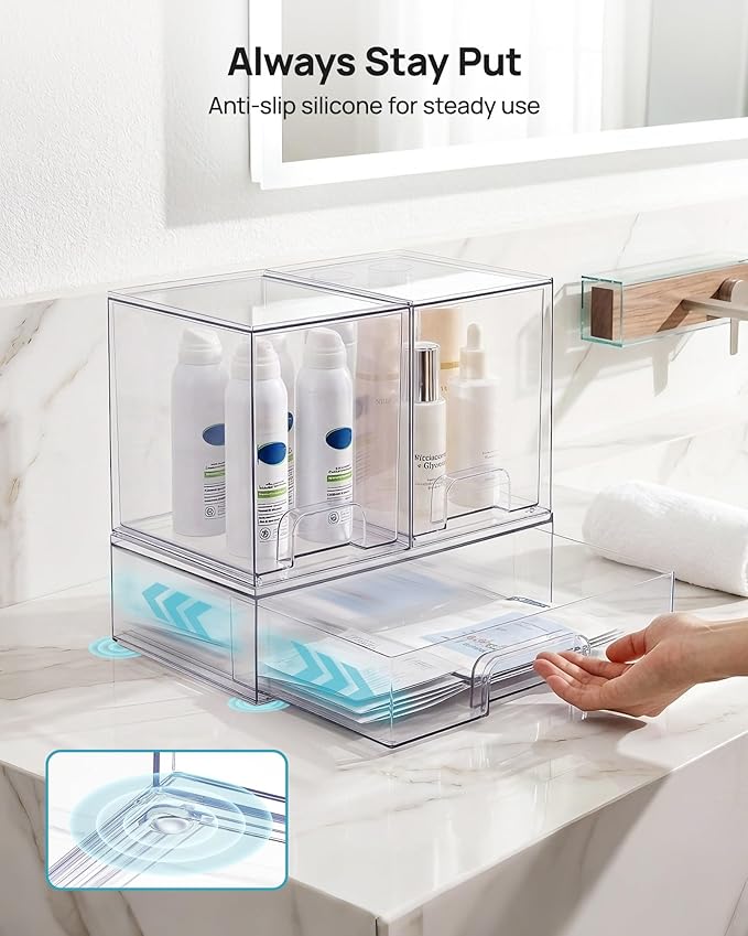 Vtopmart Clear Stackable Storage Drawers Set of 3, Plastic Organizer Bins | - Image 7