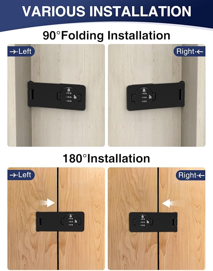 Keyless Cabinet Combination Lock, 3-Digit Password Twist Knob Hasp Latch for Doors, Cabinets, Drawers, Barn Door, Bathroom, Outdoor, Closet, Fence, Durable Zinc Alloy, (Black, 2 Pack)