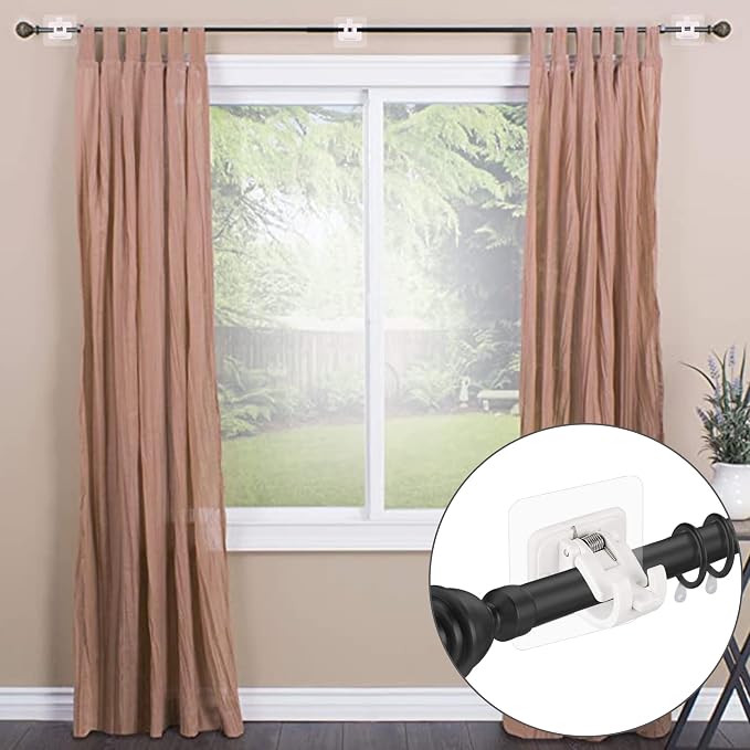 Self Adhesive No Drill Adjustable Curtain Rod Holder Hooks Brackets | Nail Free - Image 2