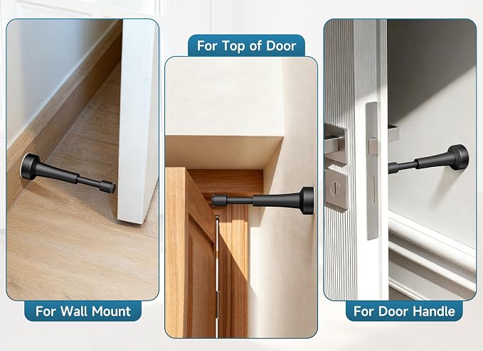 2PCS Black Door Stoppers for Wall, Spring Door Stop for Bottom of Door | 4.33 - Image 6