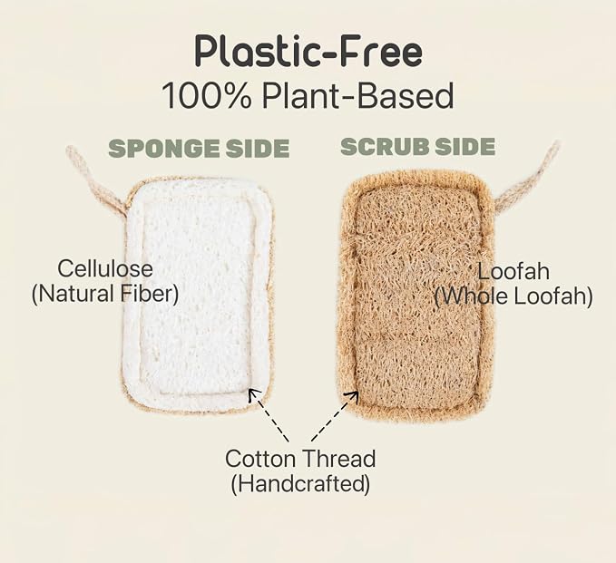 Purle Natural Kitchen Sponges, Eco-Friendly, Compostable Dish Sponges, Loofah & - Image 2