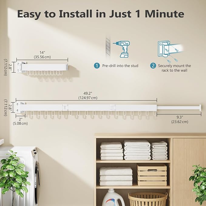 Clothes Drying Rack Wall Mounted, Space-Saving Drying Rack Clothing, - Image 6