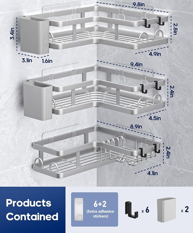 3 Pack Corner Shower Shelves, Rustproof Shower Organizer Caddy - Image 7