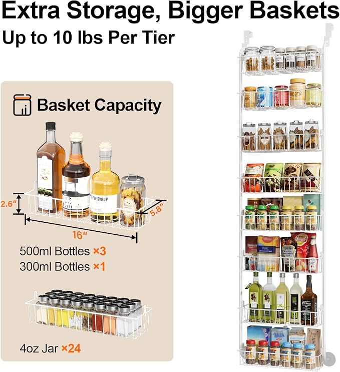 Delamu Over The Door Pantry Organizer, 8-Tier Hanging Spice Rack - Image 4