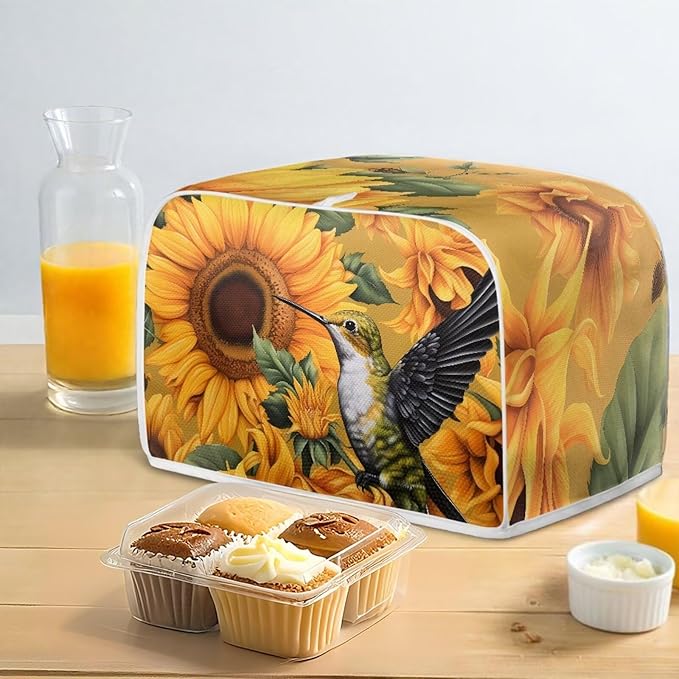 Sunflower Hummingbird Print Toaster Cover 2 Slice for Kitchen Small Appliance Universal Size Bread Maker Dustproof Cover